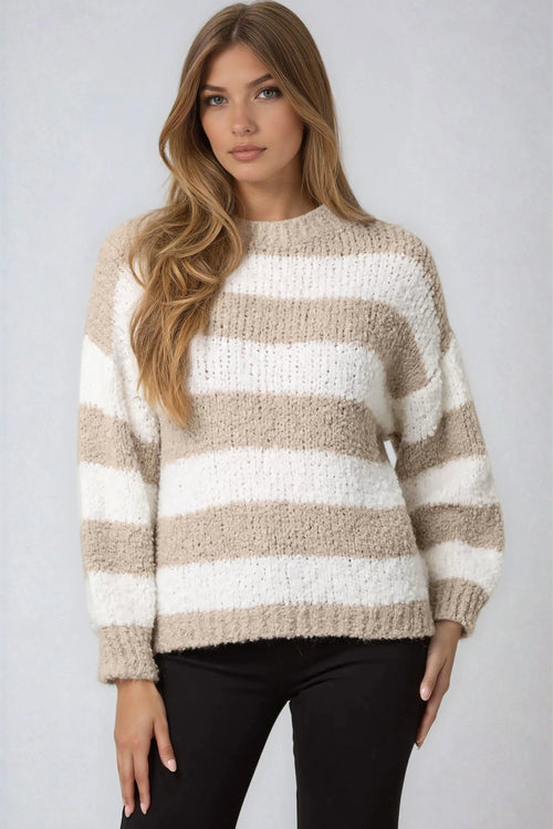 Beige Boucle Wool Blend Jumper-0