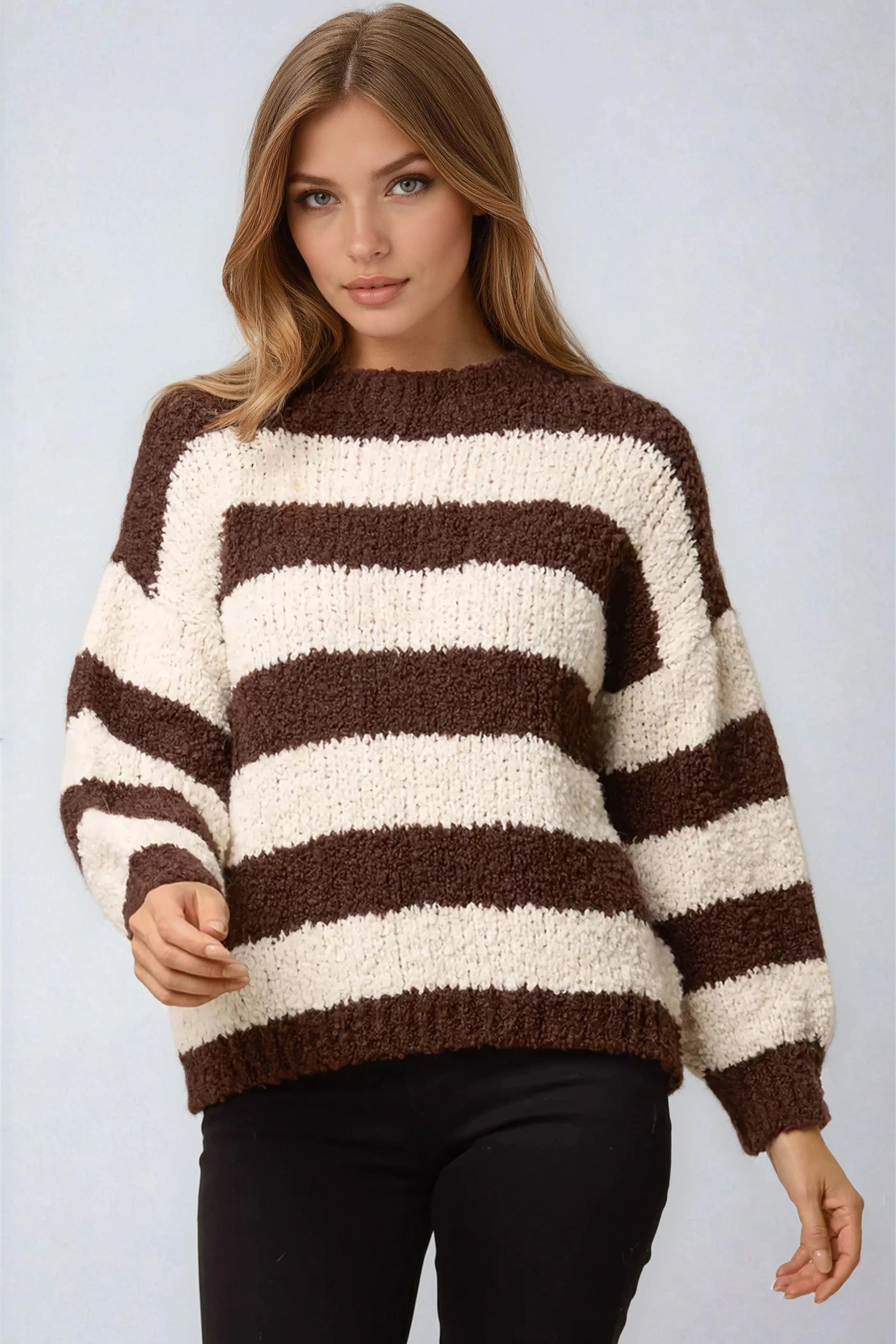 Brown Boucle Wool Blend Jumper-0