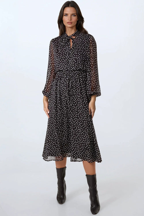 Black Polka Dot Midi Dress-0