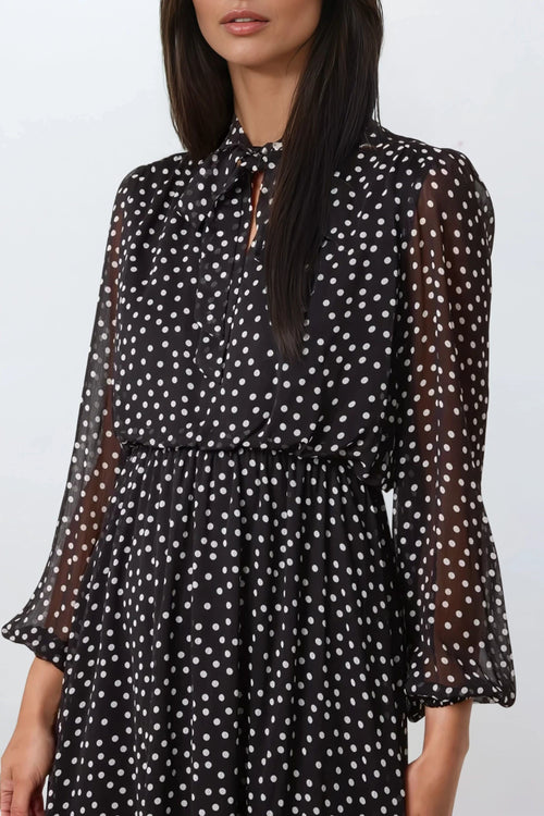Black Polka Dot Midi Dress-1