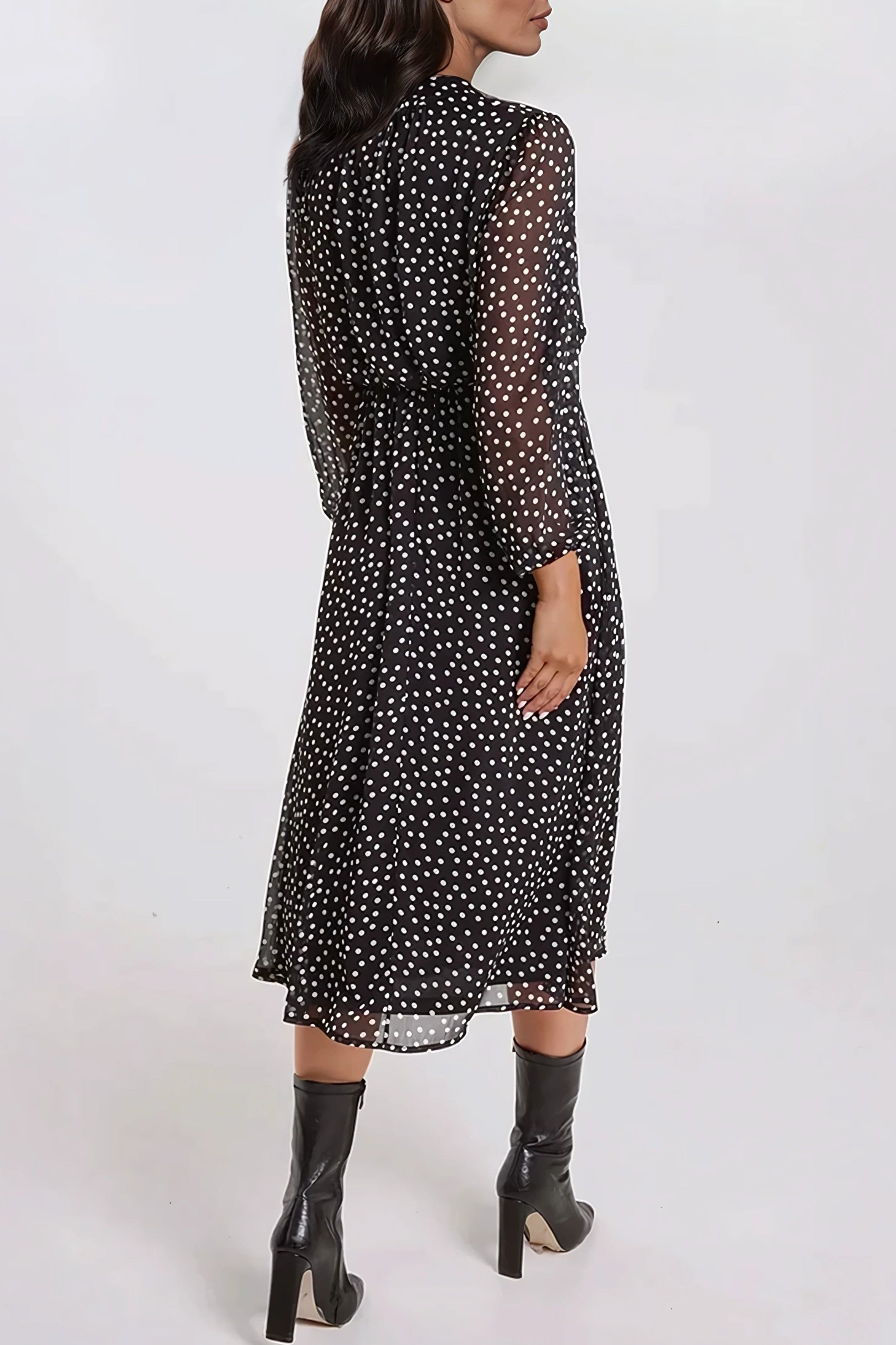 Black Polka Dot Midi Dress-2